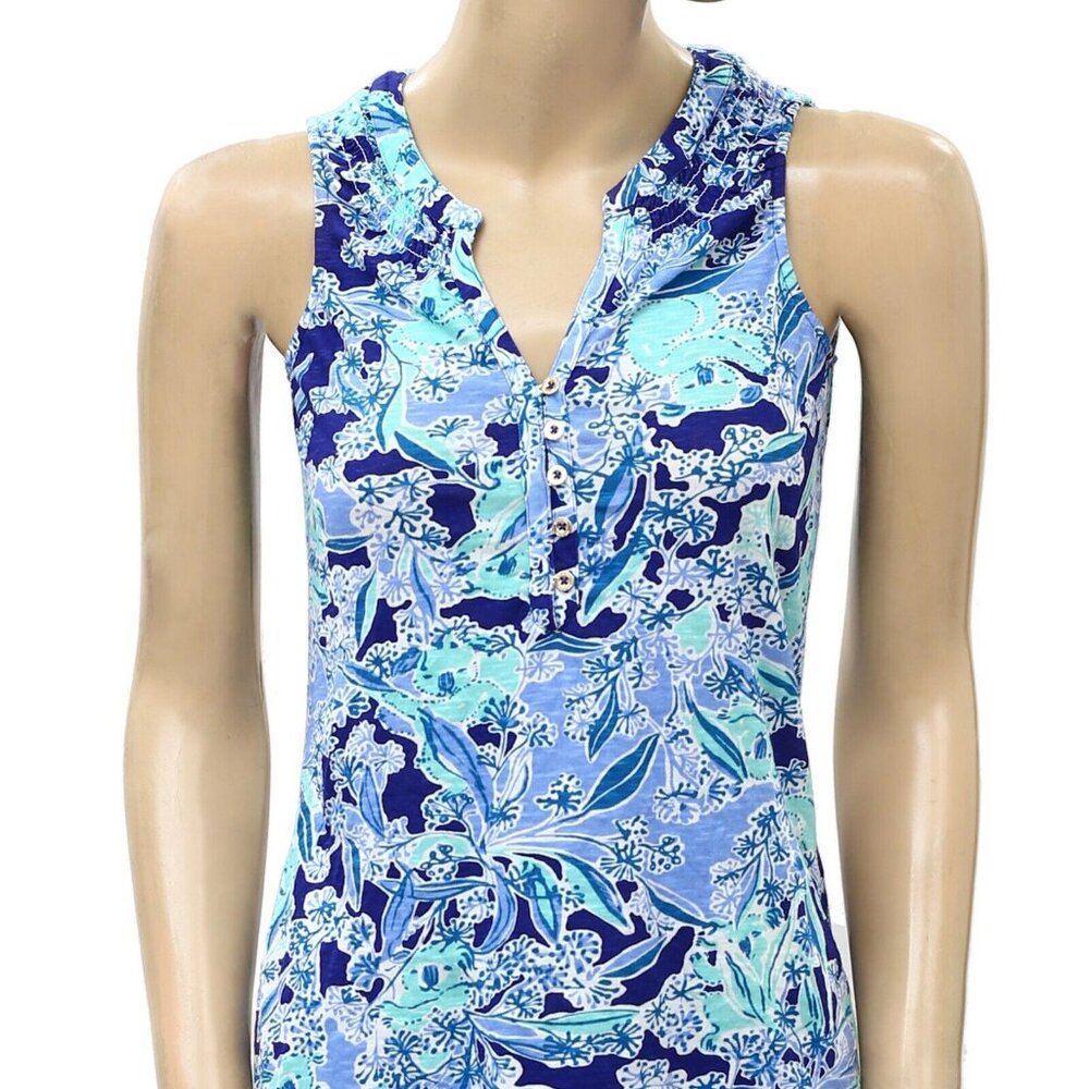 Lilly Pulitzer Essie Tank Blouse Top Smocked Printed Resort Cotton XS 256496 - Picture 4 of 7